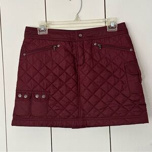 Athleta Snow Stomper Quilted Drawstring Mini Skirt Sz 2 Burgundy Red